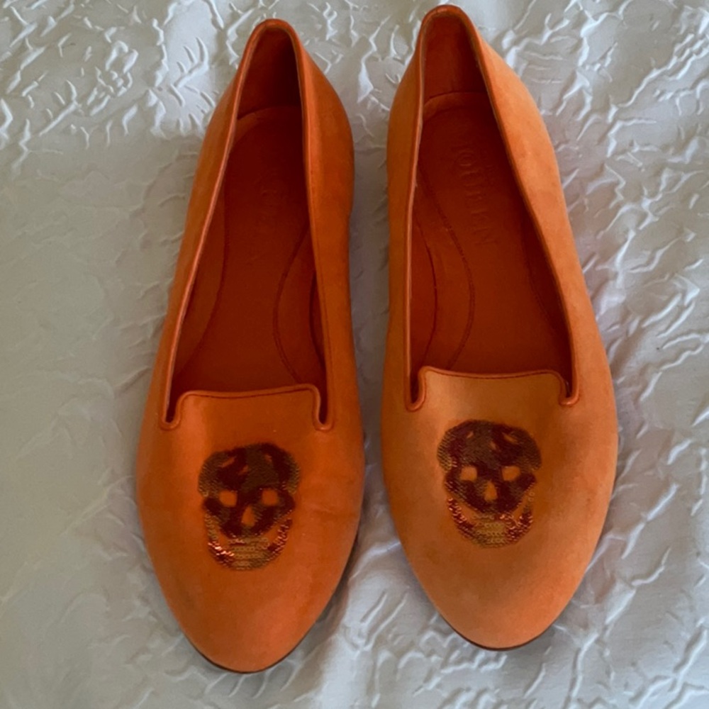 ALEXANDER MCQUEEN ORANGE SKULL sequin and suede loafers flats eu 40 9 9.5 10